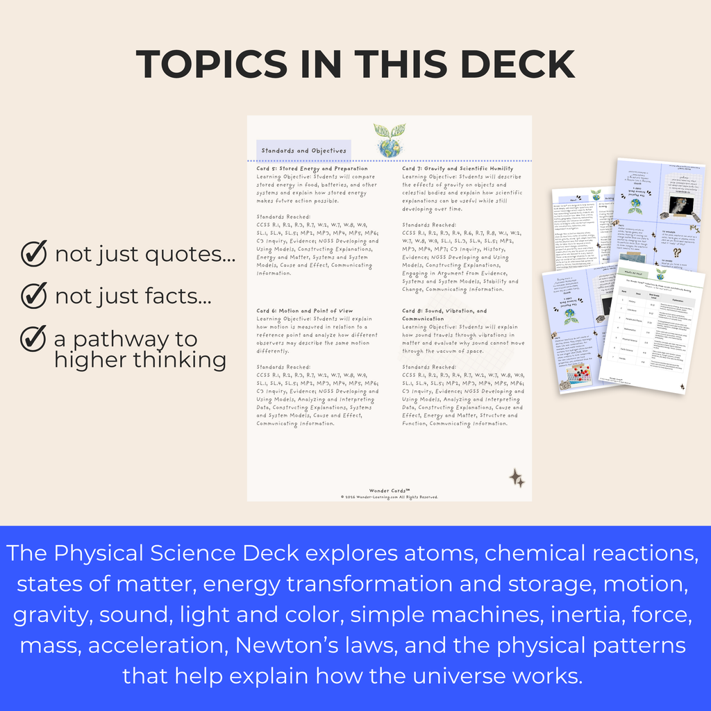 Physical Science Inquiry Cards Critical Thinking, Discussion & Research